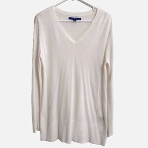 Apt. 9 Women's Large White Knit Long Sleeve V-neck Blouse Top